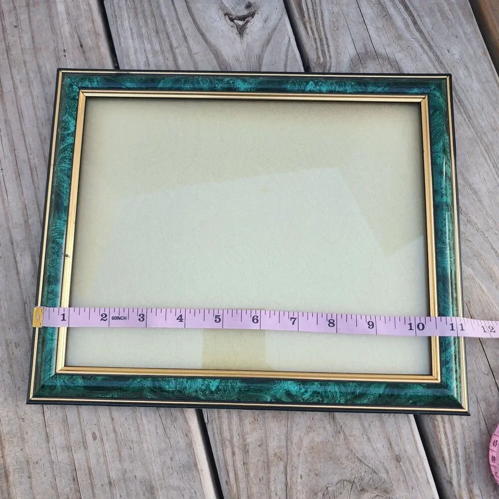 Vintage Green,Gold & Black 11x9 Glass Picture Frame Collectible Made in Thailand